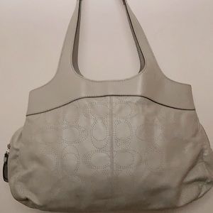 COACH PERFORATED LEATHER MULTI-SECTION GREY HANDBAG